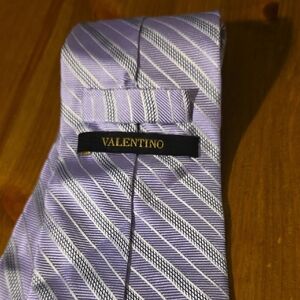 Valentino Lavender and White Striped Tie